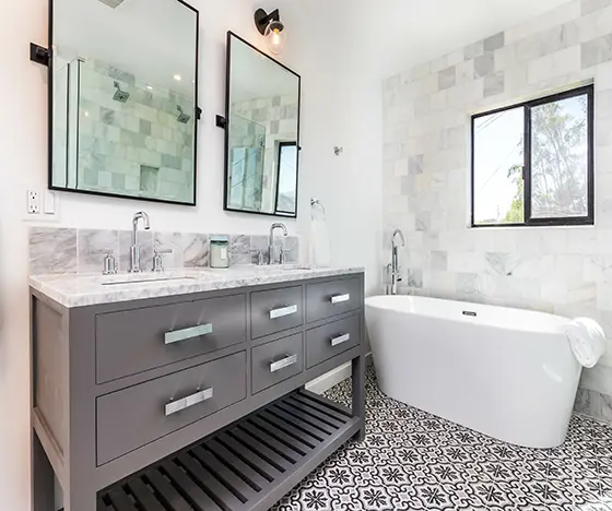 custom vanities and freestanding tub bathroom